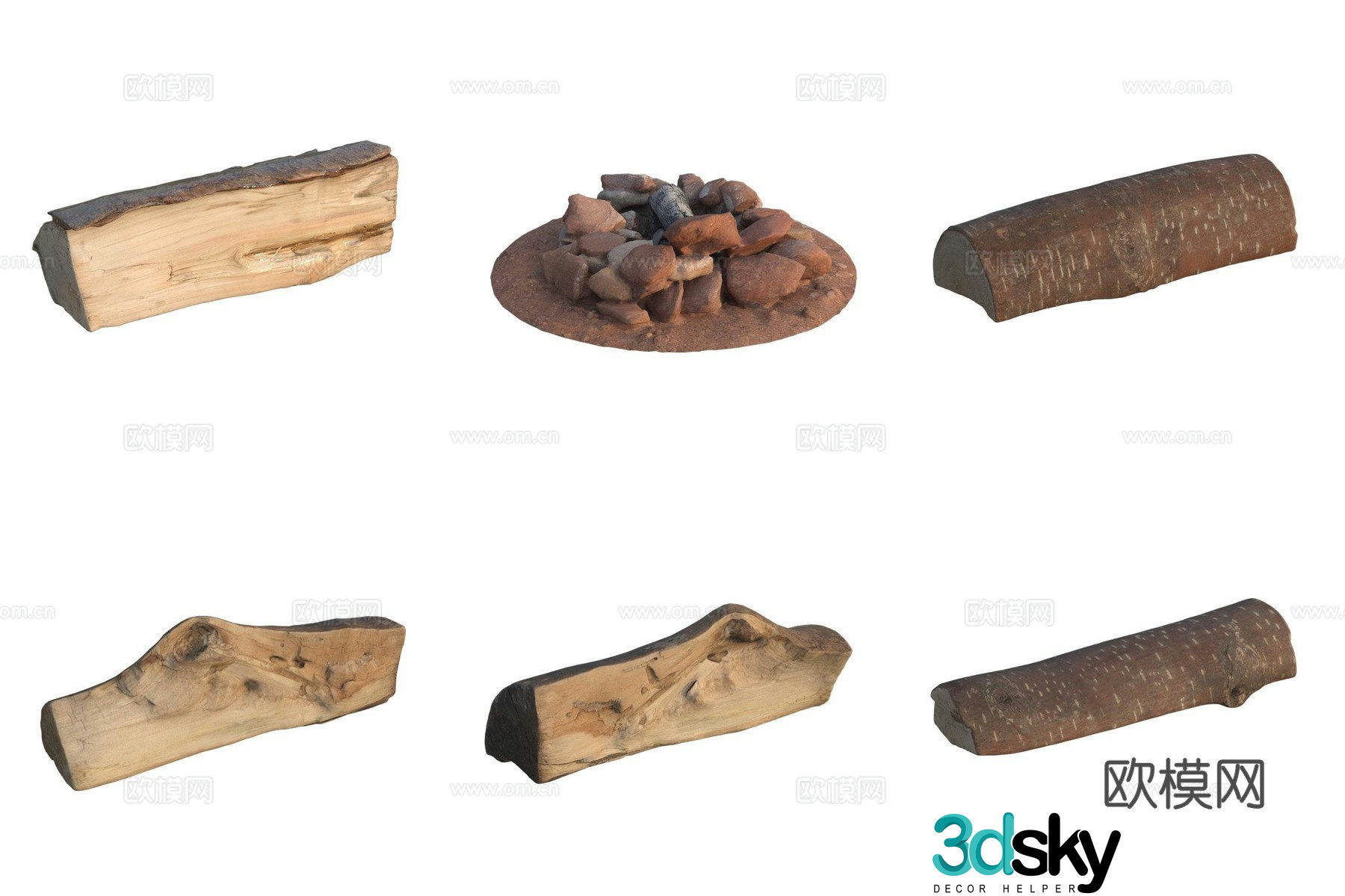 Firewood Wood Wood Stone Stack 3D Model