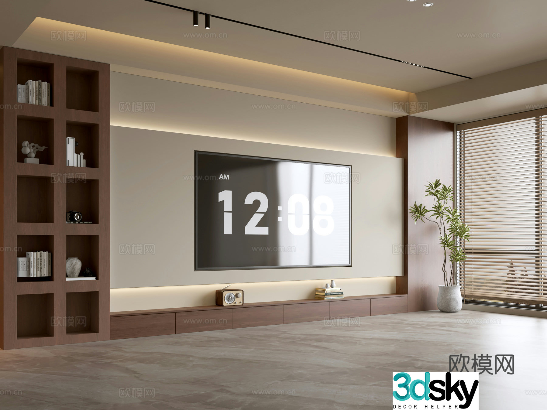 Wasabi Middle Style TV Cabinet TV Background Wall Overall Cabinet TV Background Wall Medal Style 3D Model