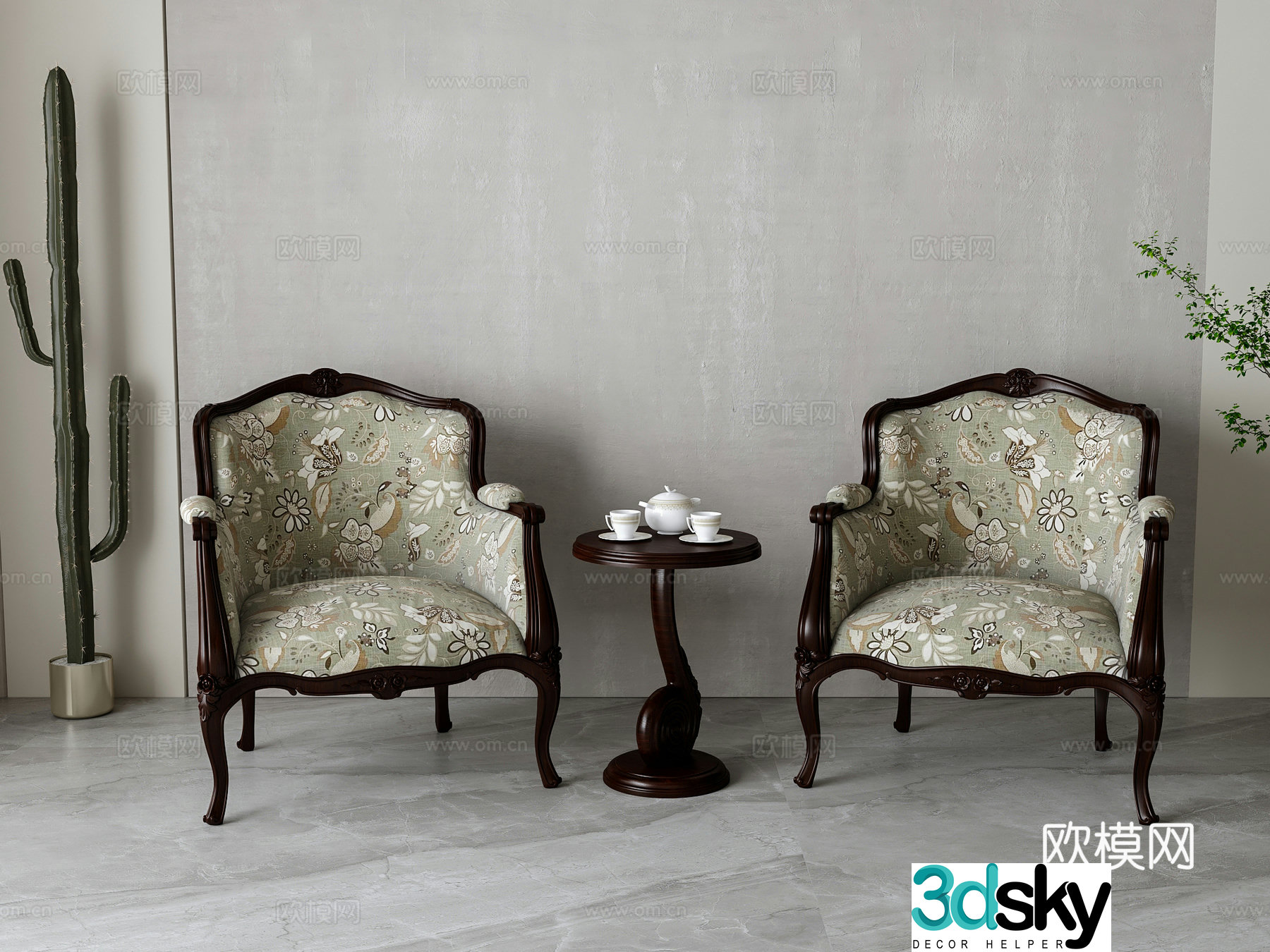 American casual chair combination 3D model