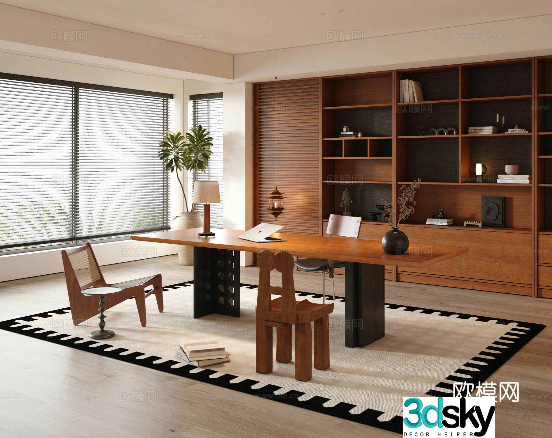 Modern medieval study bedroom study living room study open study villa study 3D model