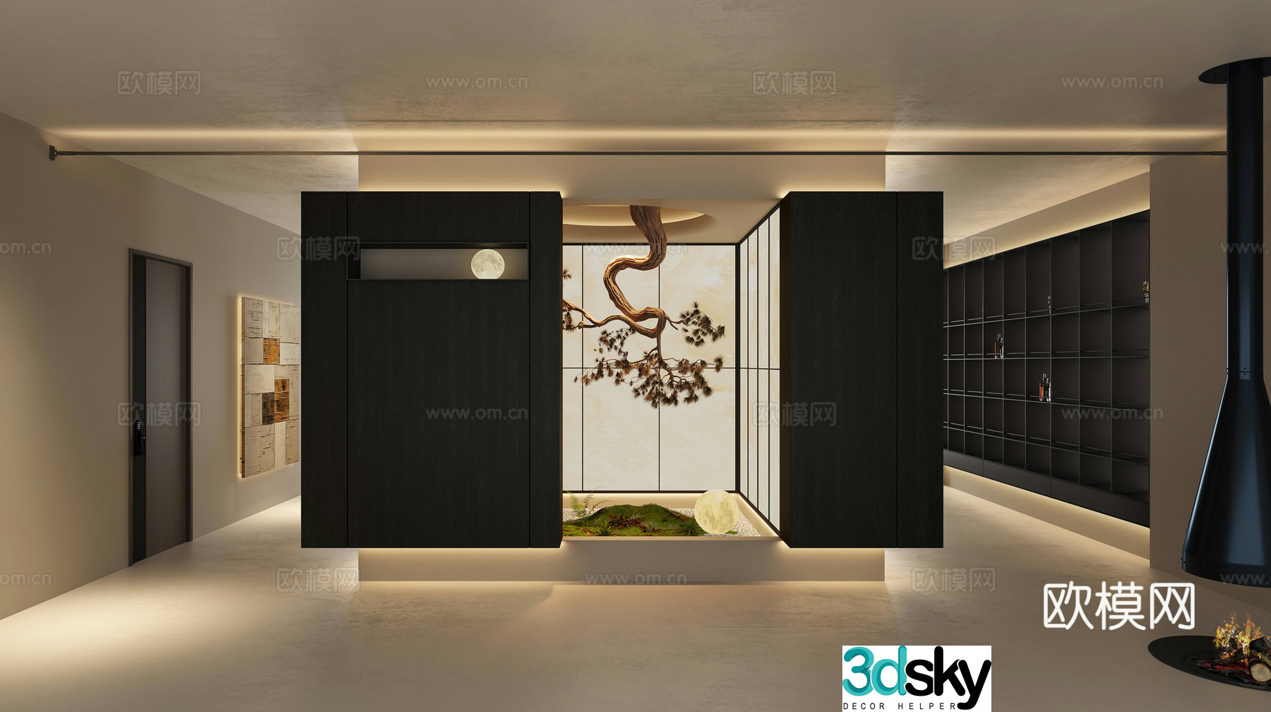 Modern interior landscaping pine trunk landscape installation interior landscape office landscape 3d model