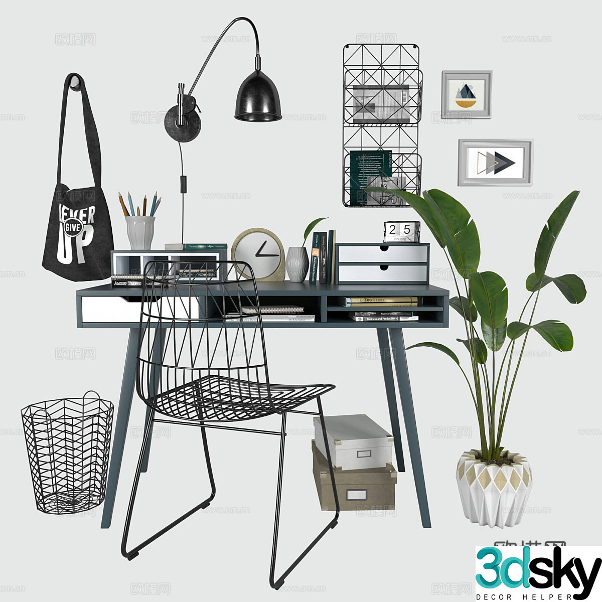 Modern Nordic desk and chair 3d model