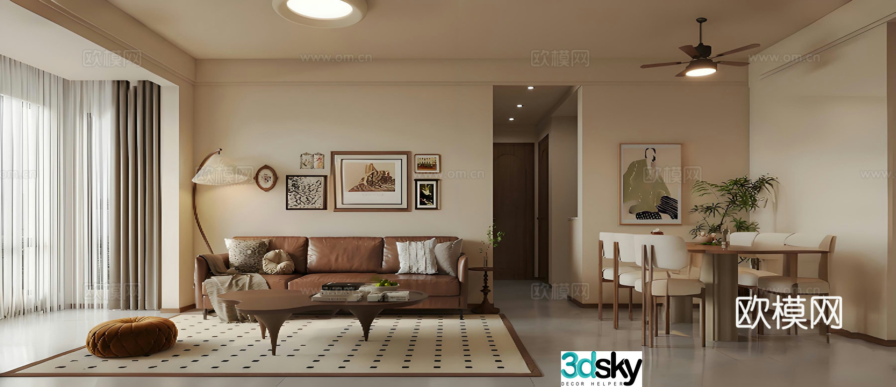 3D model of medieval style living room restaurant