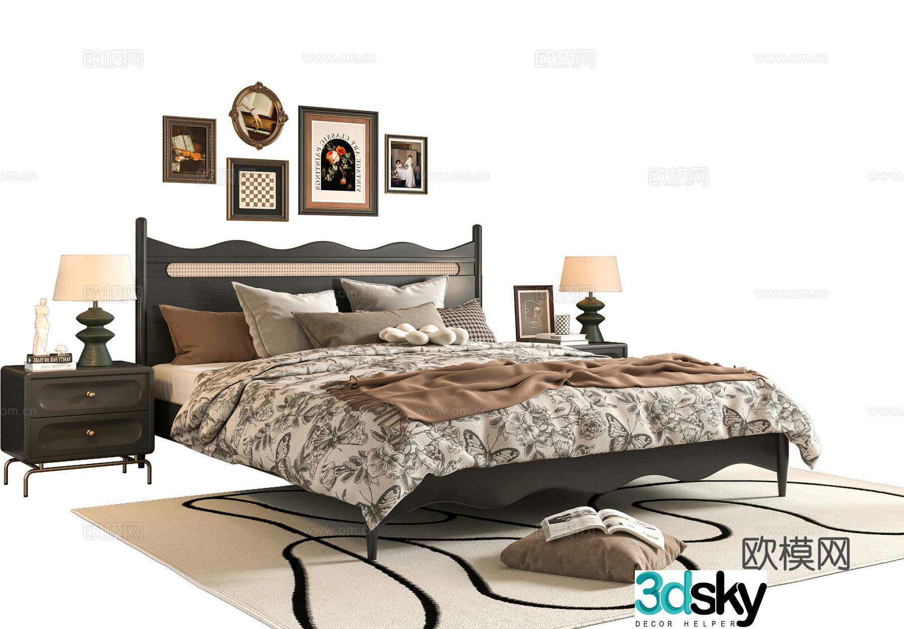 French double bed 3d model