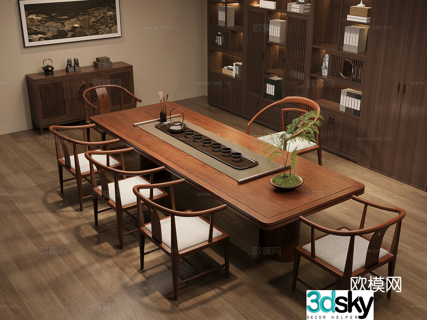 Solid wood tea table and chair combination large board table tea table solid wood storage cabinet tea cabinet tea set supplies 3D model