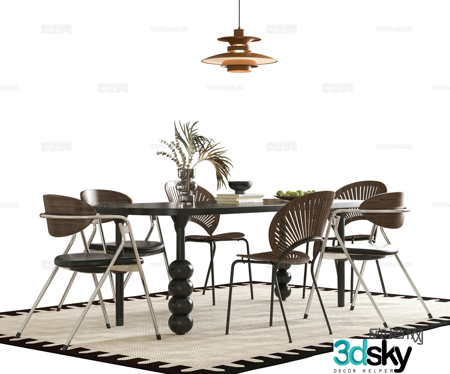 Modern dining table and chair 3d model