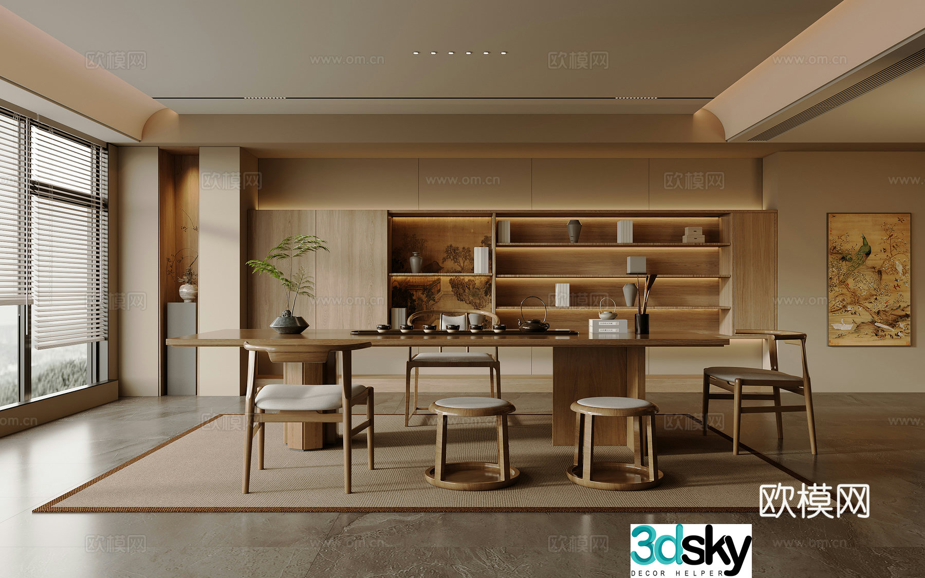 Solid wood tea table and chair combination large table and tea table tea set supplies decorative tea cabinet solid wood single chair 3D model