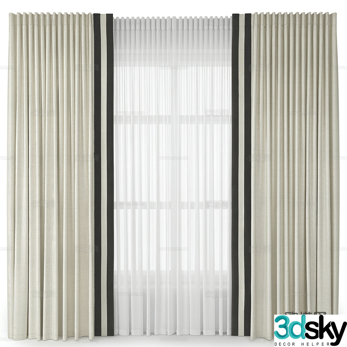 New Chinese style fabric curtain curtain 3D model