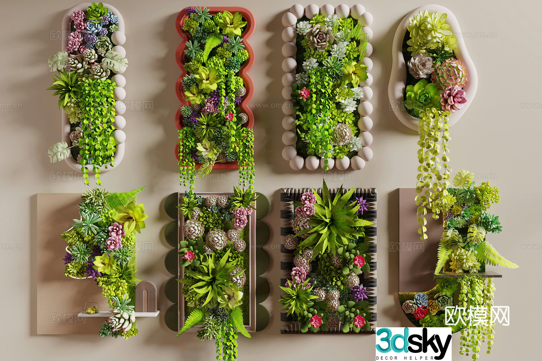 Modern plant wall decoration pendant 3D model