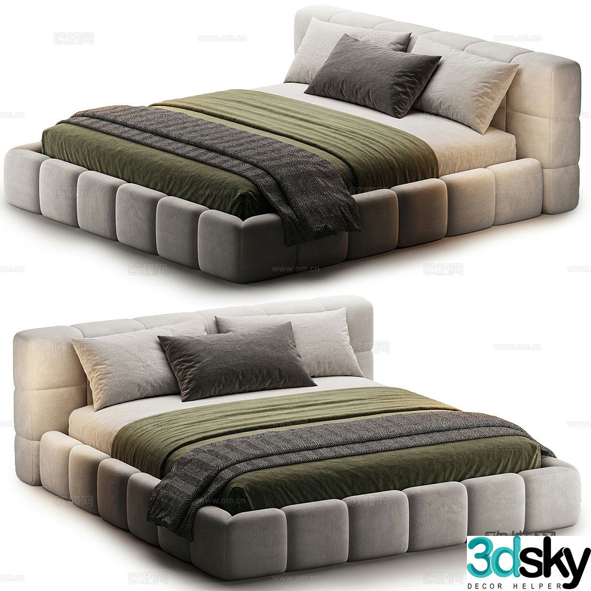 Modern Italian fabric double bed 3D model
