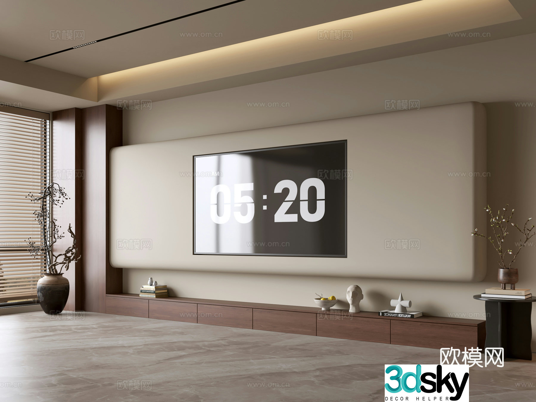 Wasabi Middle Style TV Cabinet TV Background Wall Overall Cabinet TV Background Wall Medal Style 3D Model