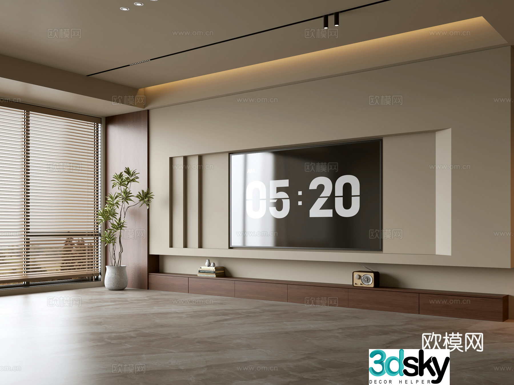 Wasabi Middle Style TV Cabinet TV Background Wall Overall Cabinet TV Background Wall Medal Style 3D Model
