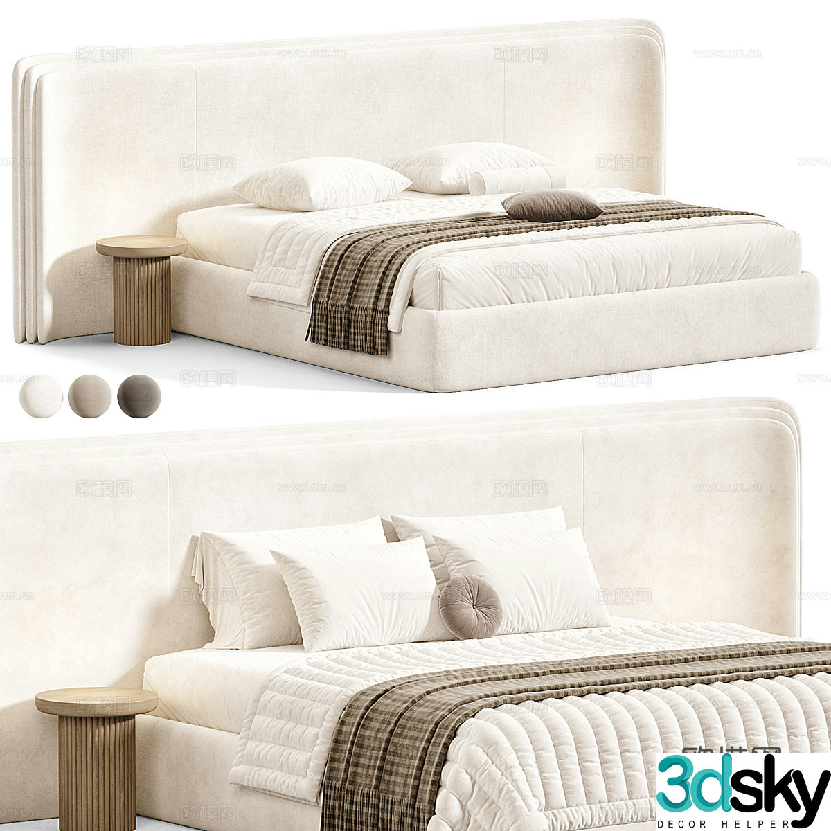Modern light luxury fabric double bed 3D model