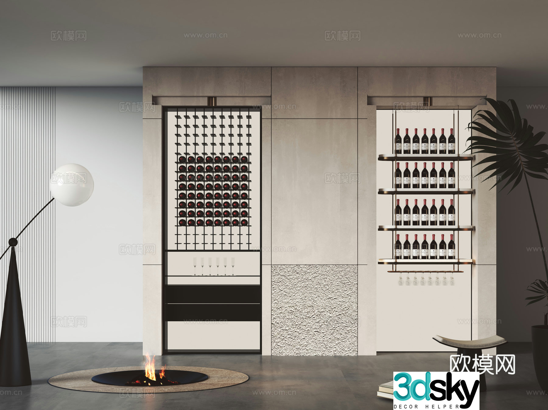 Modern wall full wall wine cabinet wine rack 3D model