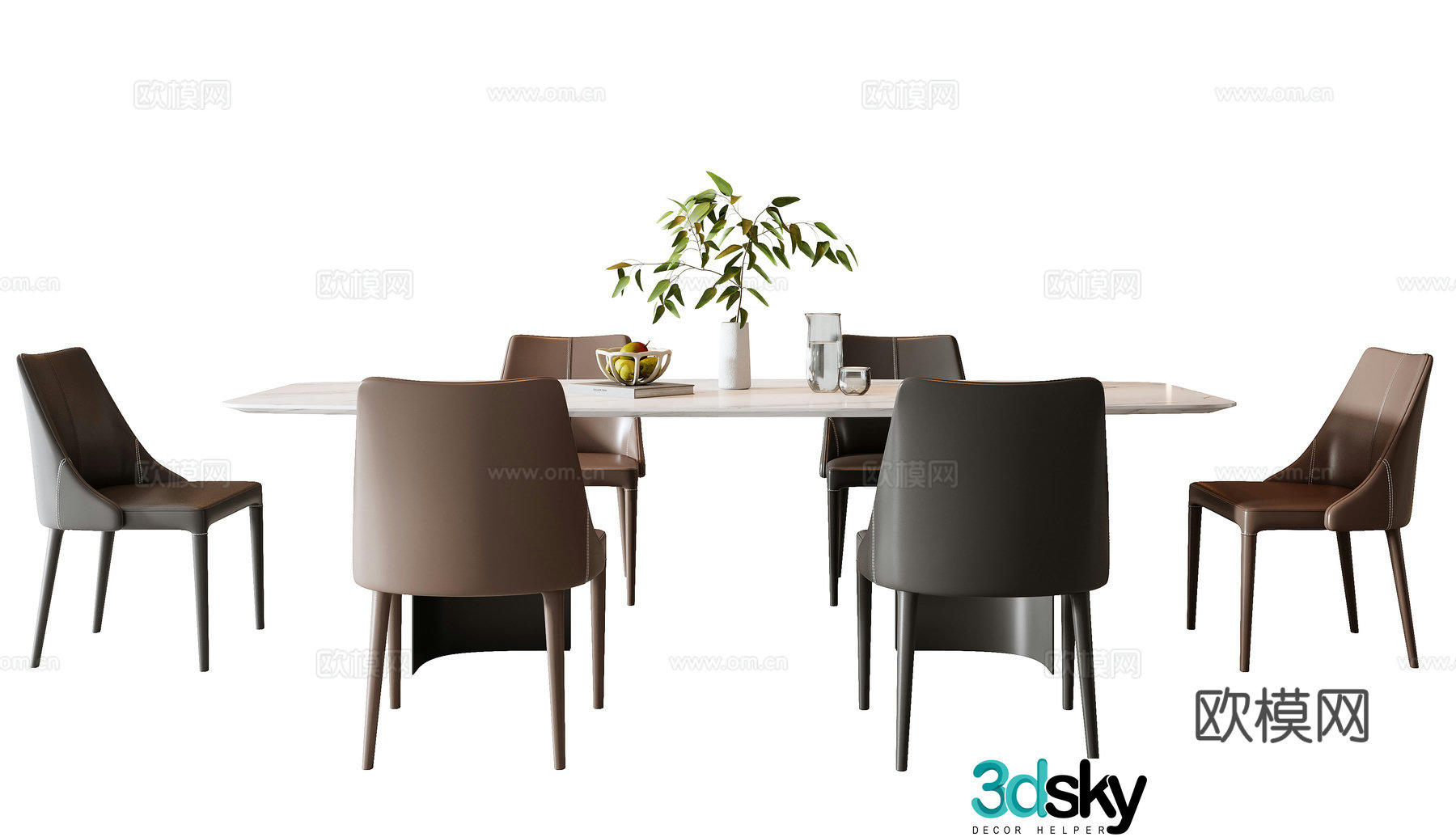 Italian dining table and chair combination 3D model