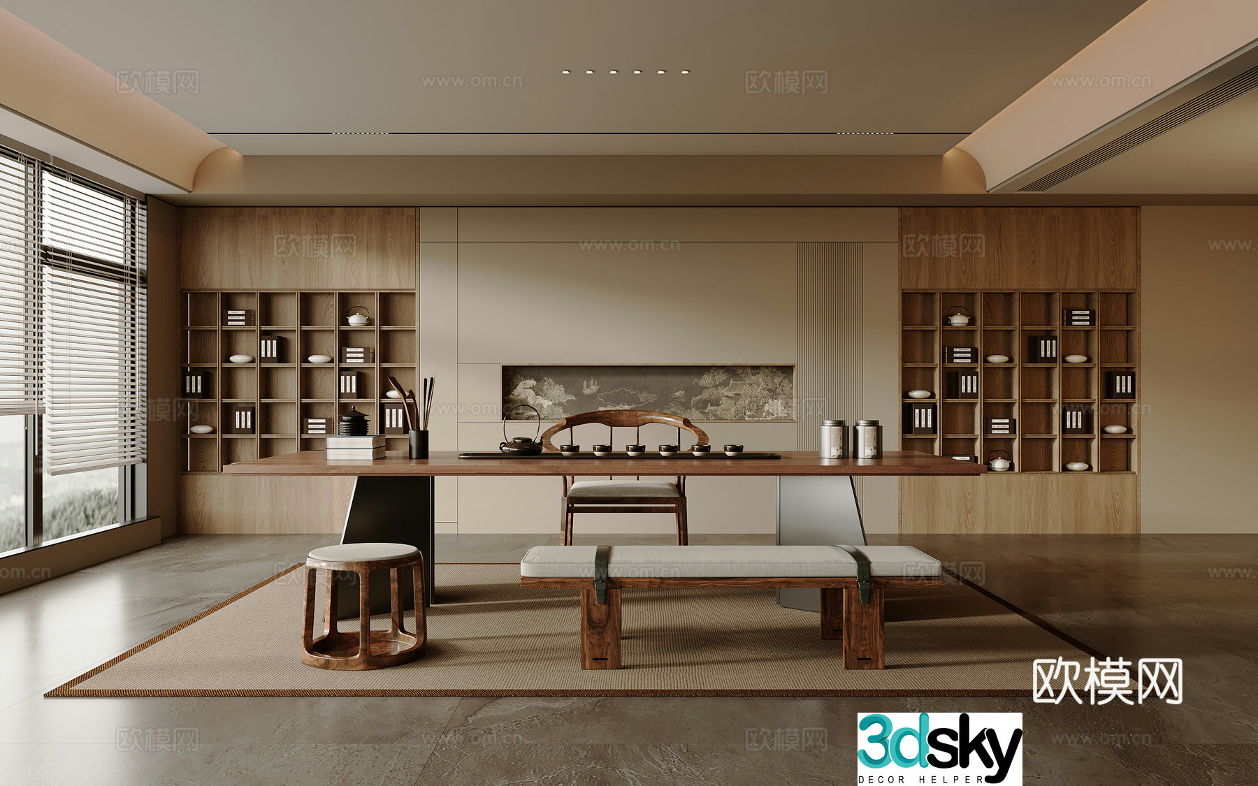 Solid wood tea table and chair combination large table and tea table tea set supplies decorative tea cabinet solid wood single chair 3D model