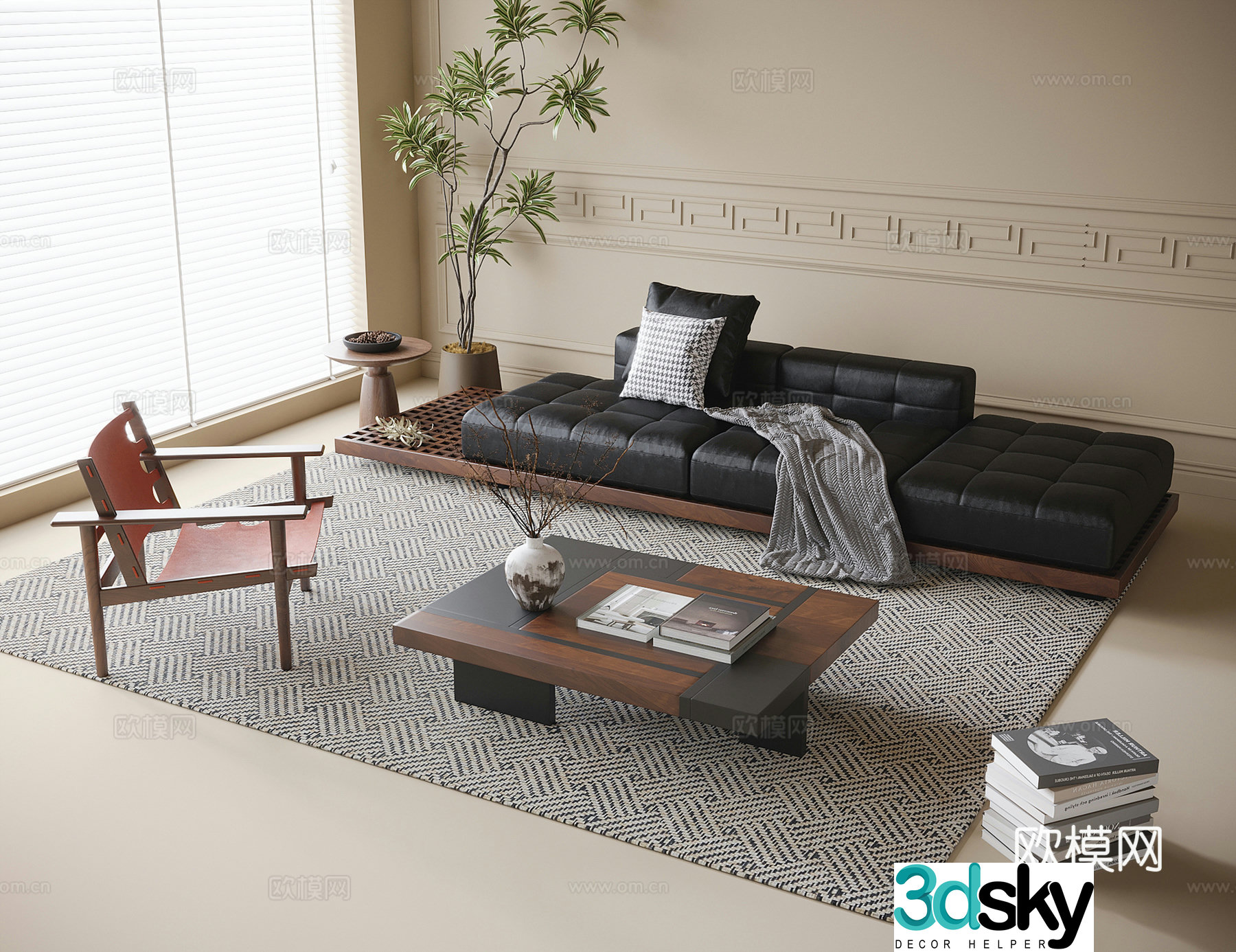 Medium style sofa tea table combination coffee table leisure chair 3d model