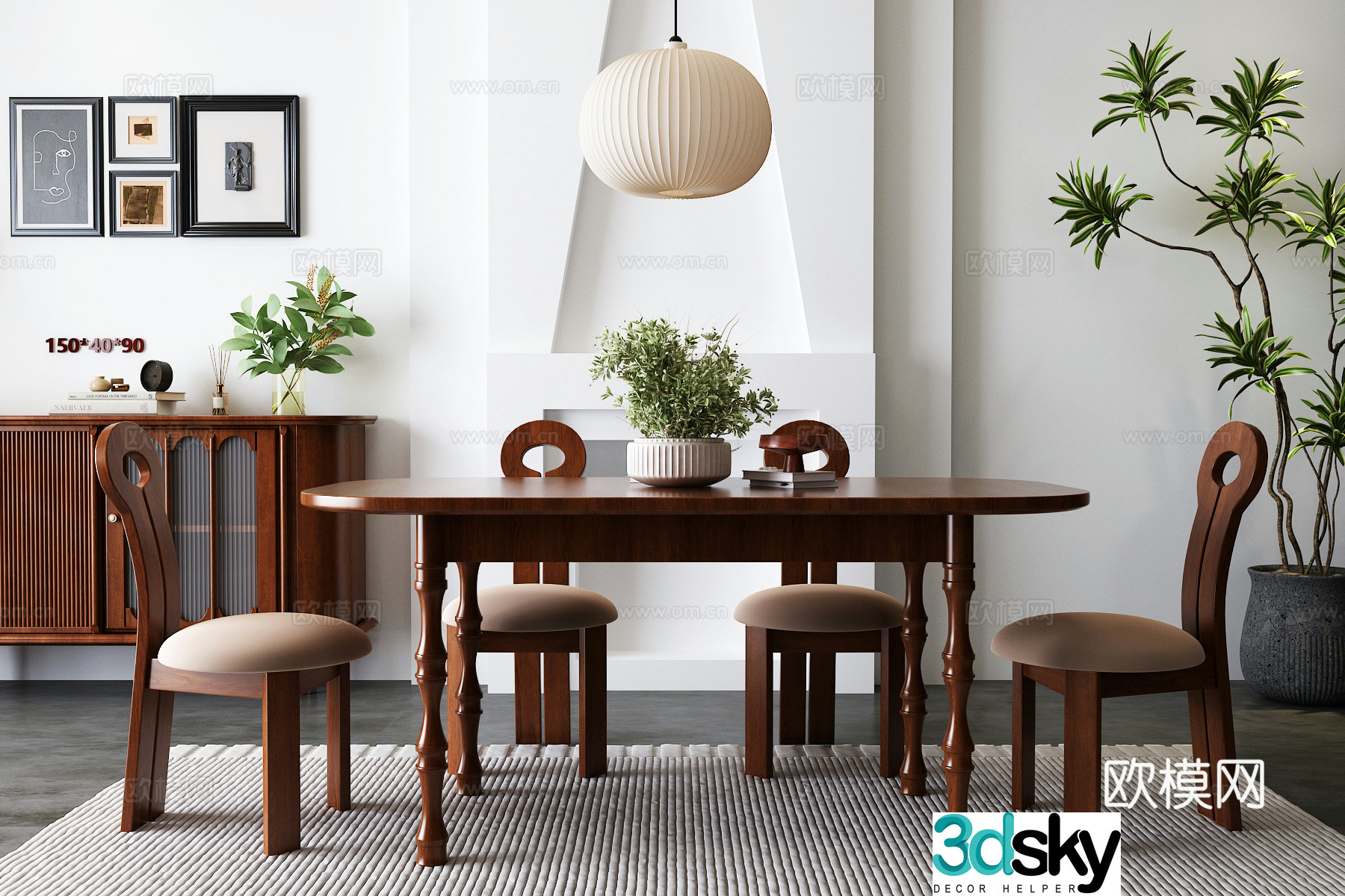 American dining table and chair Italian dining table and chair European dining table and chair Modern American dining table and chair combination 3D model