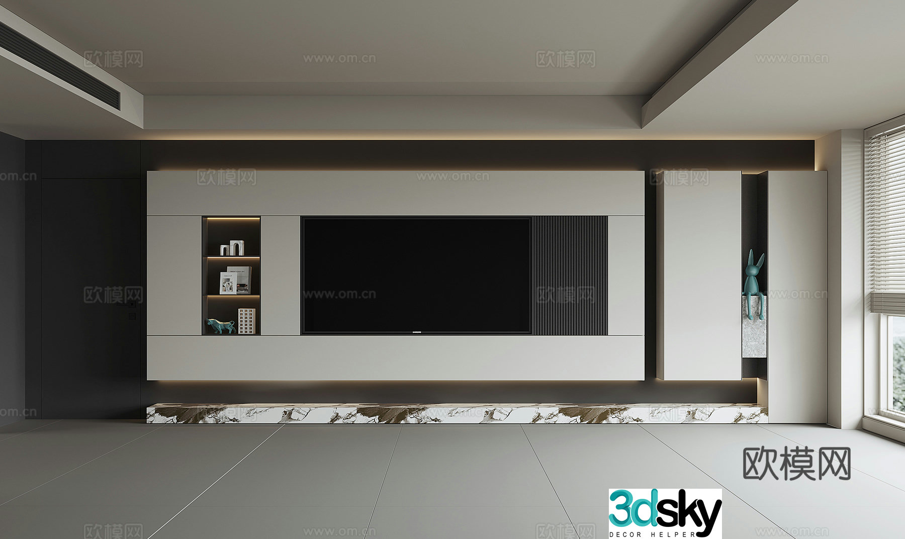 Modern living room TV background wall 3d model