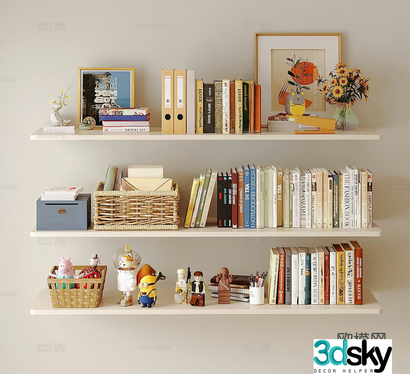 Modern ornament combination Ornament combination Book Decorative painting Figure Storage box 3D model