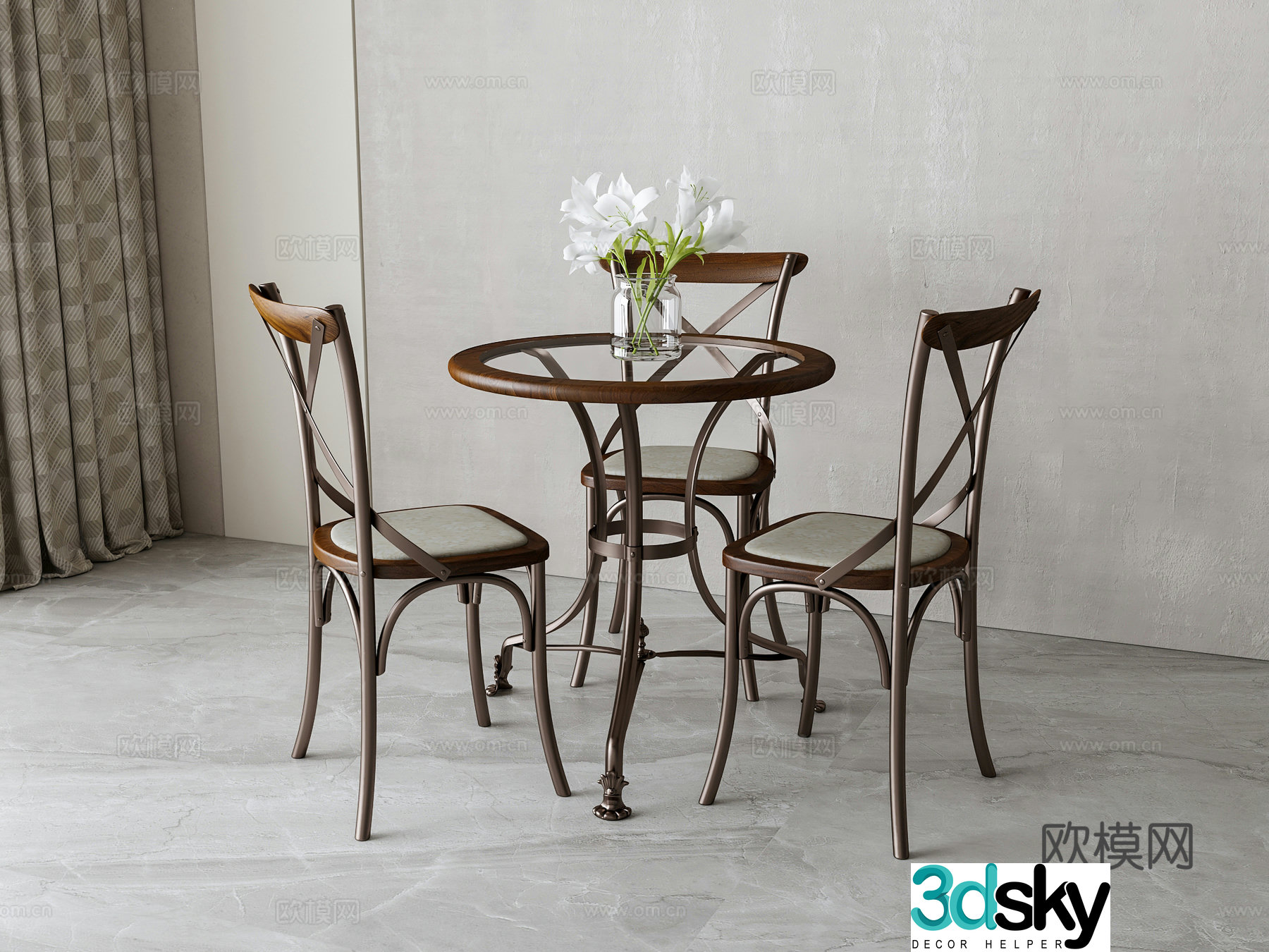American dining table and chair combination 3D model