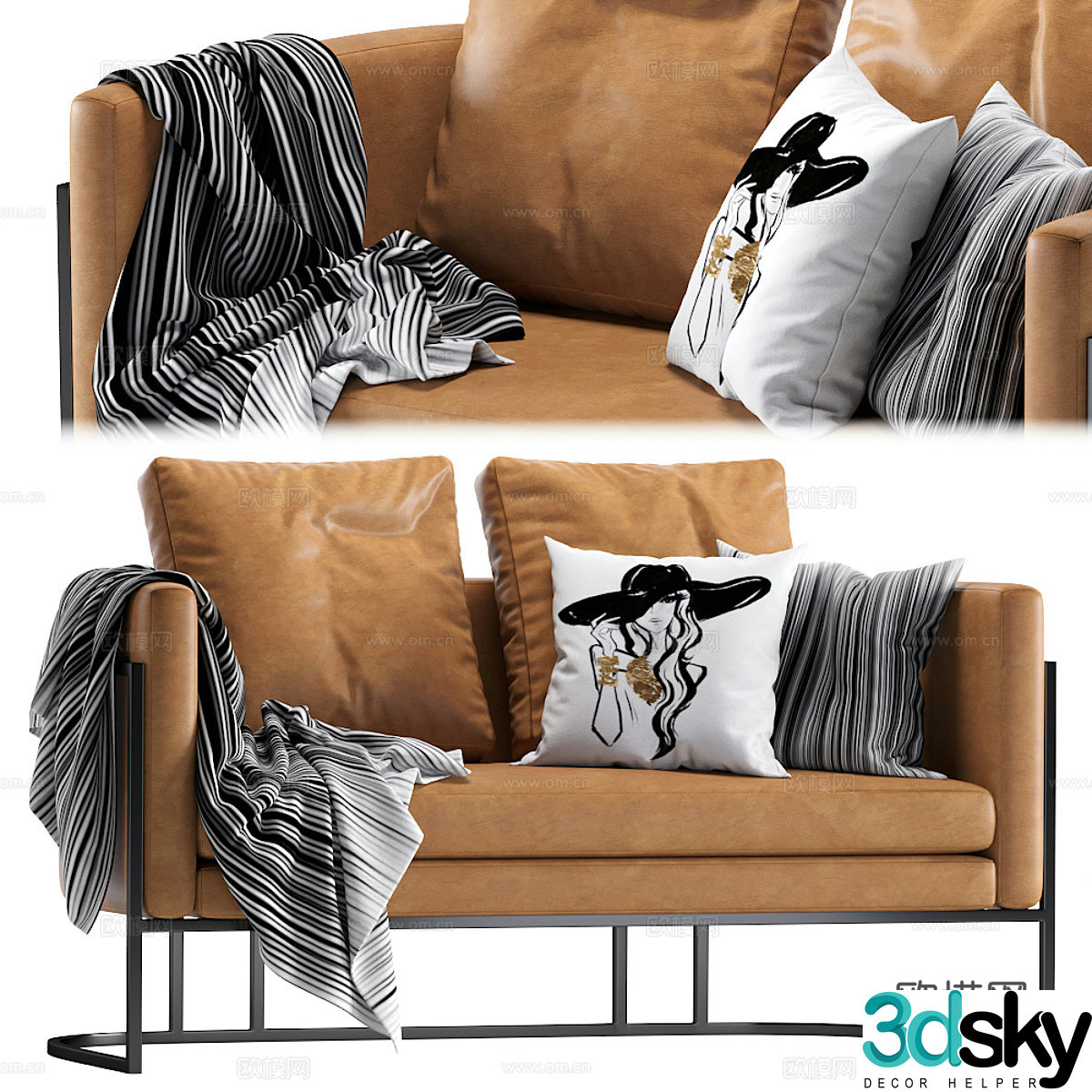 Modern Frau Loft Double Leather Sofa 3D Model