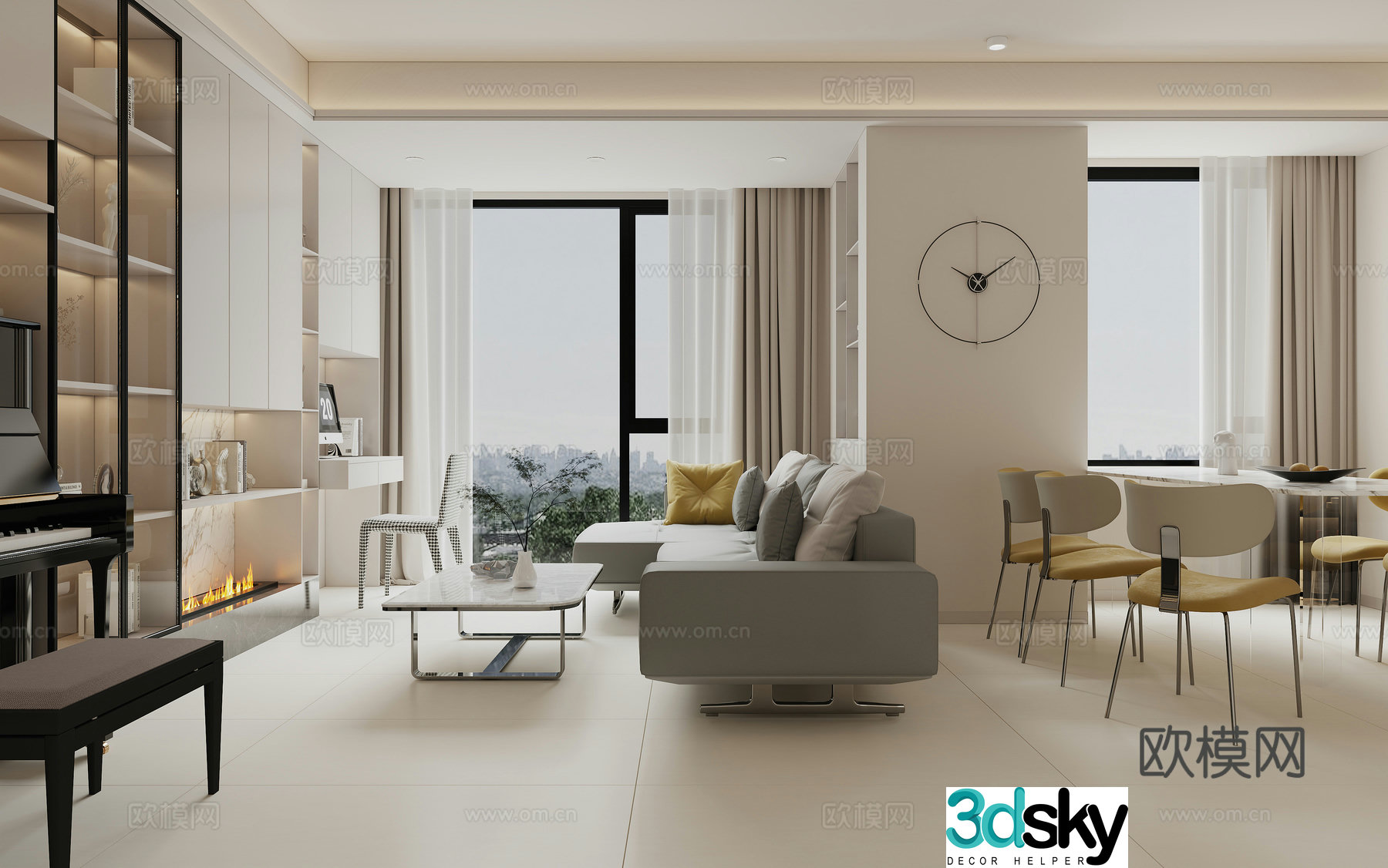 Modern minimalist creamy restaurant 3d model