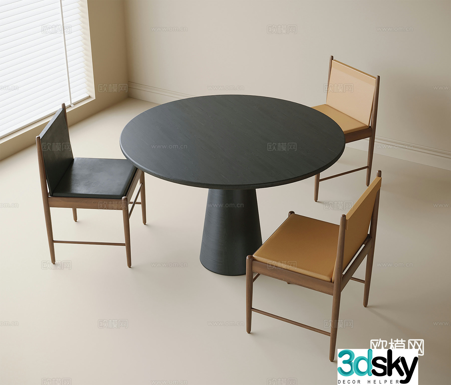 Modern dining table and chair combination dining chair single chair 3d model