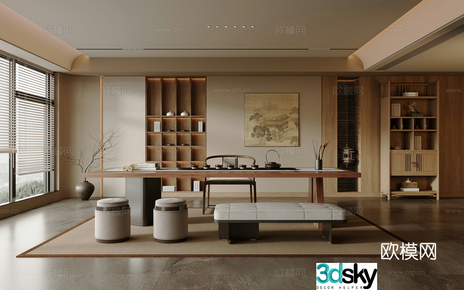 Solid wood tea table and chair combination large table and tea table tea set supplies decorative tea cabinet 3D model