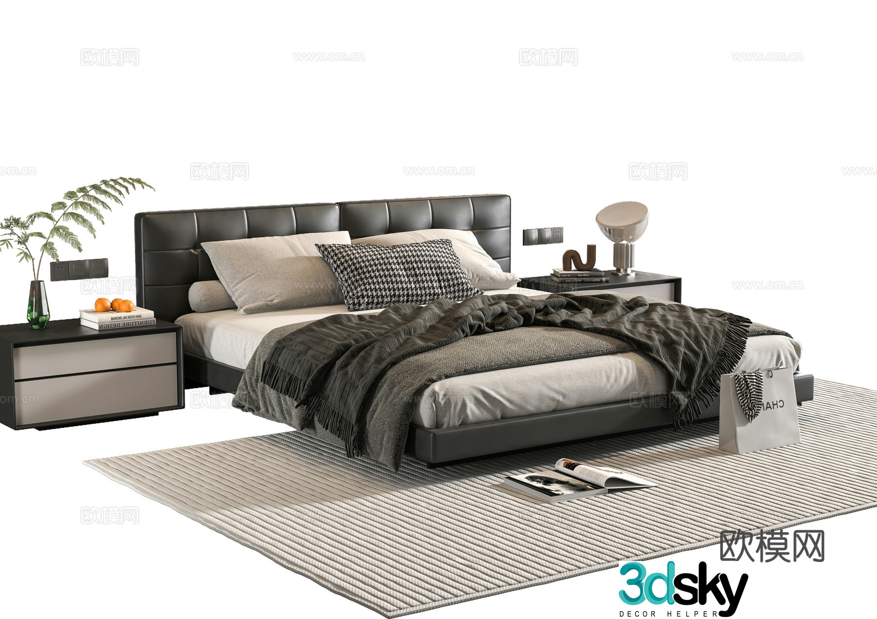 Modern double bed 3d model