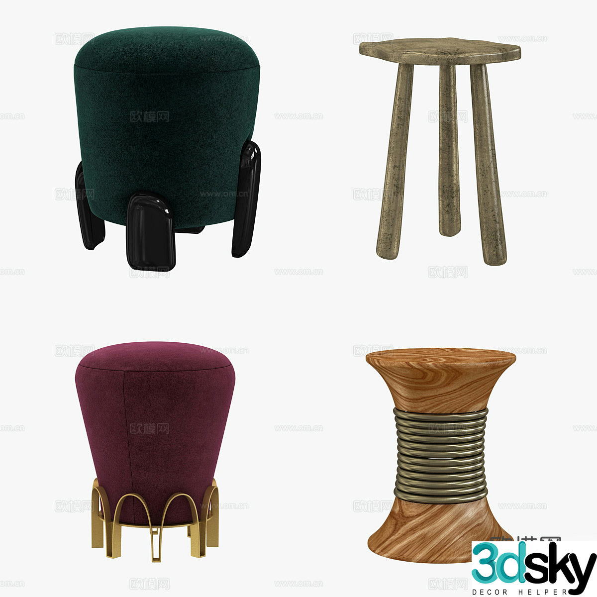 New Chinese light luxury Brabbu stool 3d model