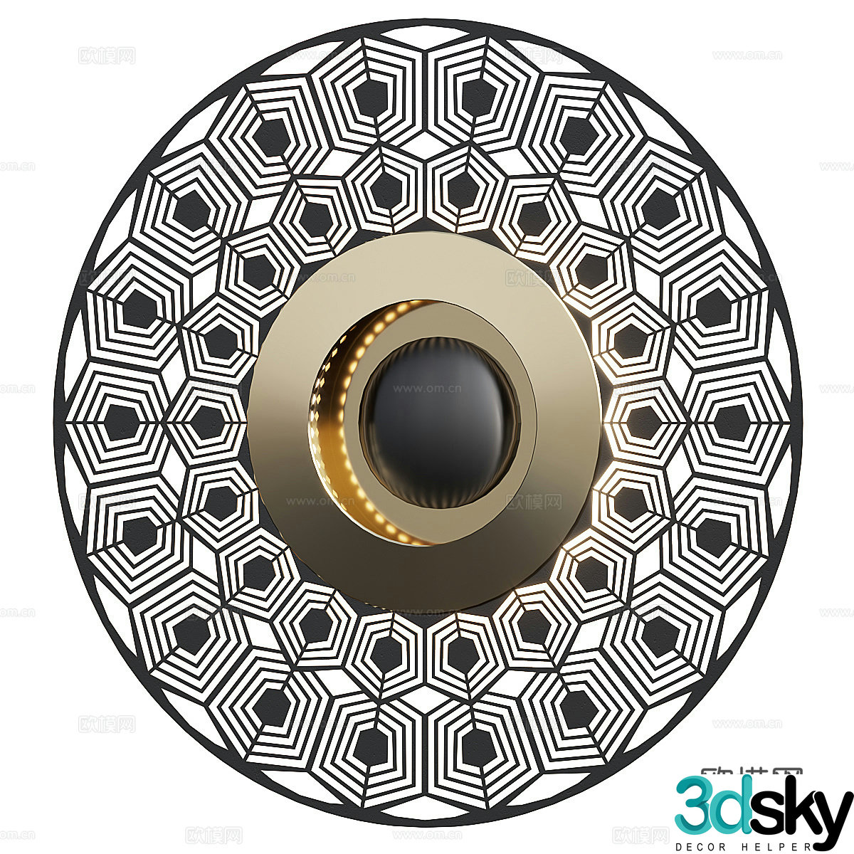 New Chinese style wall decoration disc metal wall lamp 3D model