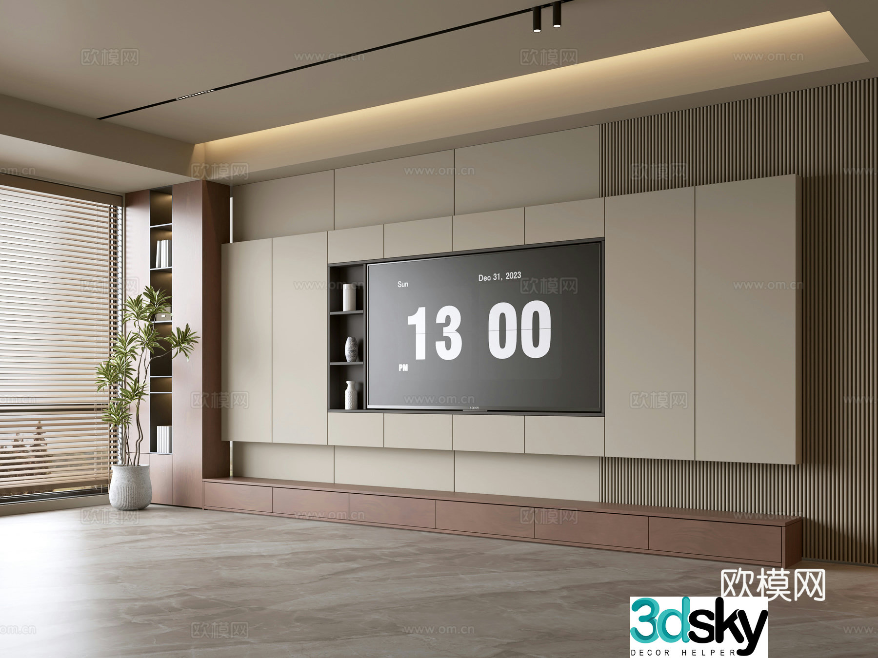 Wasabi Middle Style TV Cabinet TV Background Wall Overall Cabinet TV Background Wall Medal Style 3D Model