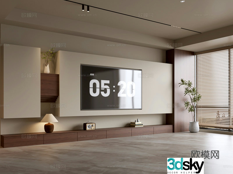 Wasabi Middle Style TV Cabinet TV Background Wall Overall Cabinet TV Background Wall Medal Style 3D Model