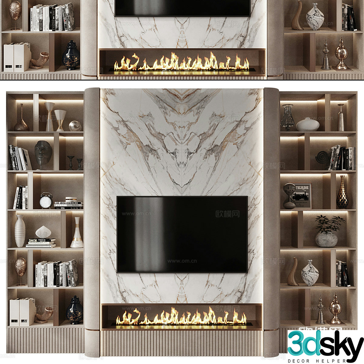Modern light luxury TV background wall 3d model