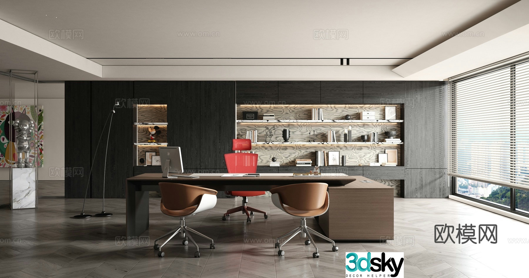 Modern black and white manager office Chairman office 3d model