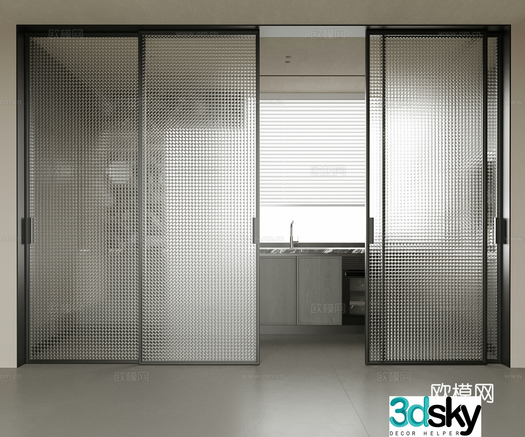 Modern glass sliding door Kitchen door 3d model
