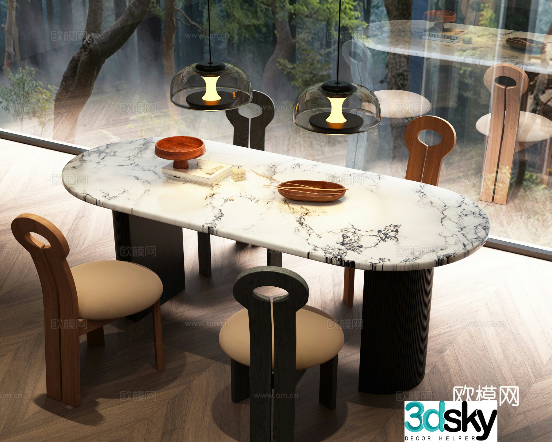 Modern French dining table and chair combination Modern dining table and chair combination French dining table and chair 3D model
