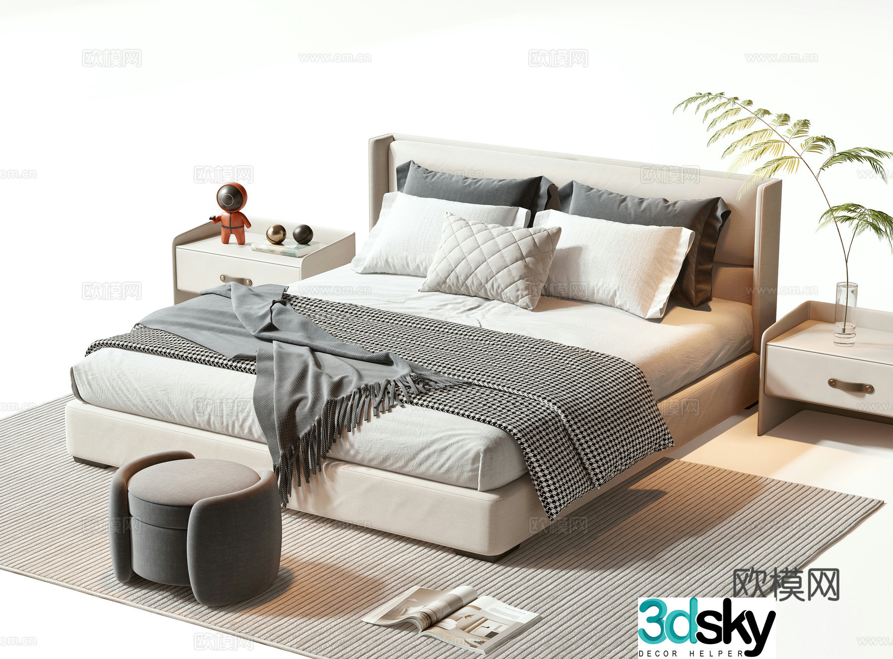 Modern double bed 3d model
