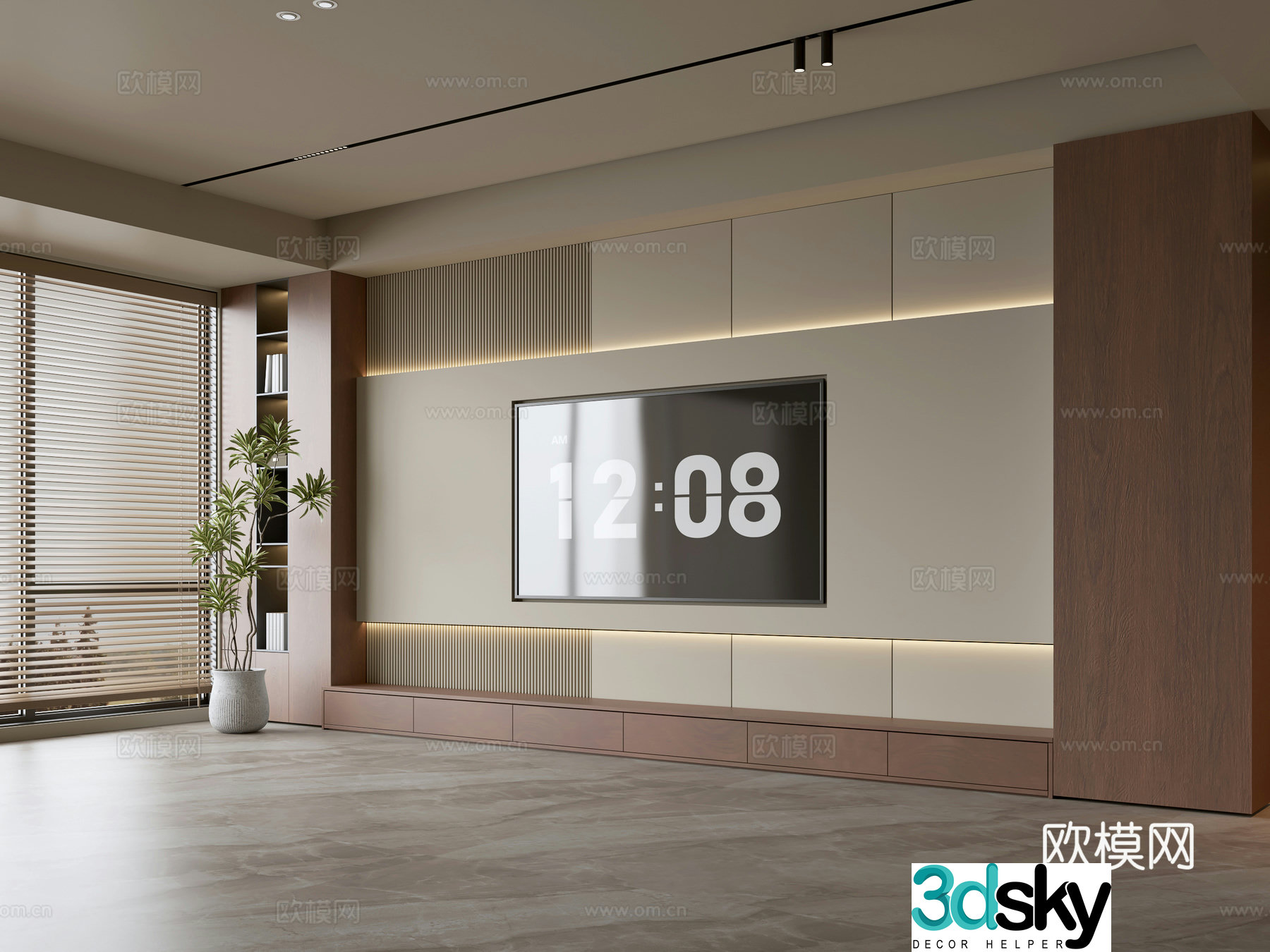 Wasabi Middle Style TV Cabinet TV Background Wall Overall Cabinet TV Background Wall Medal Style 3D Model