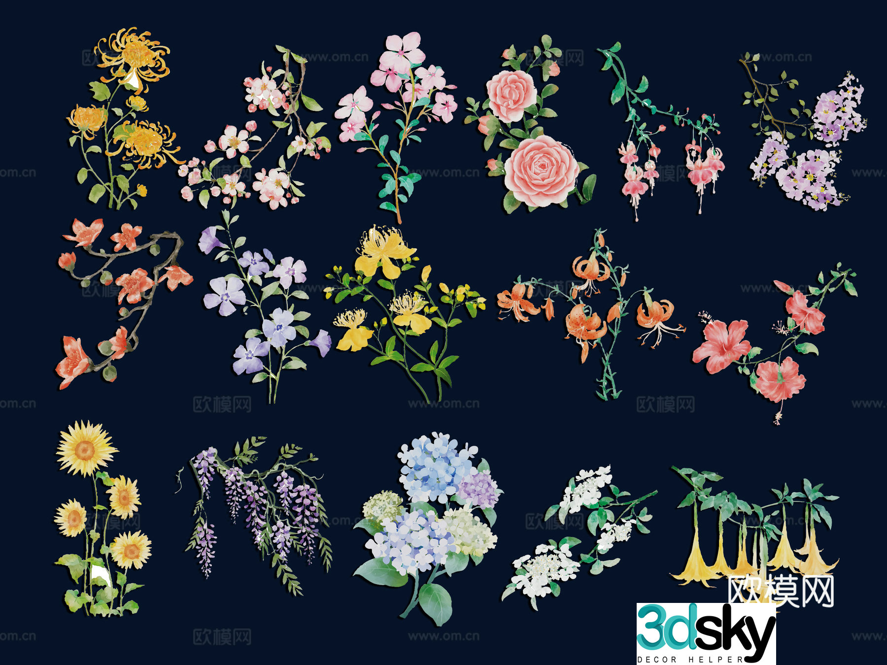 National tide carving flower silhouette wintersweet flowers peony national flower national style peach blossom cherry blossom pink 3d model