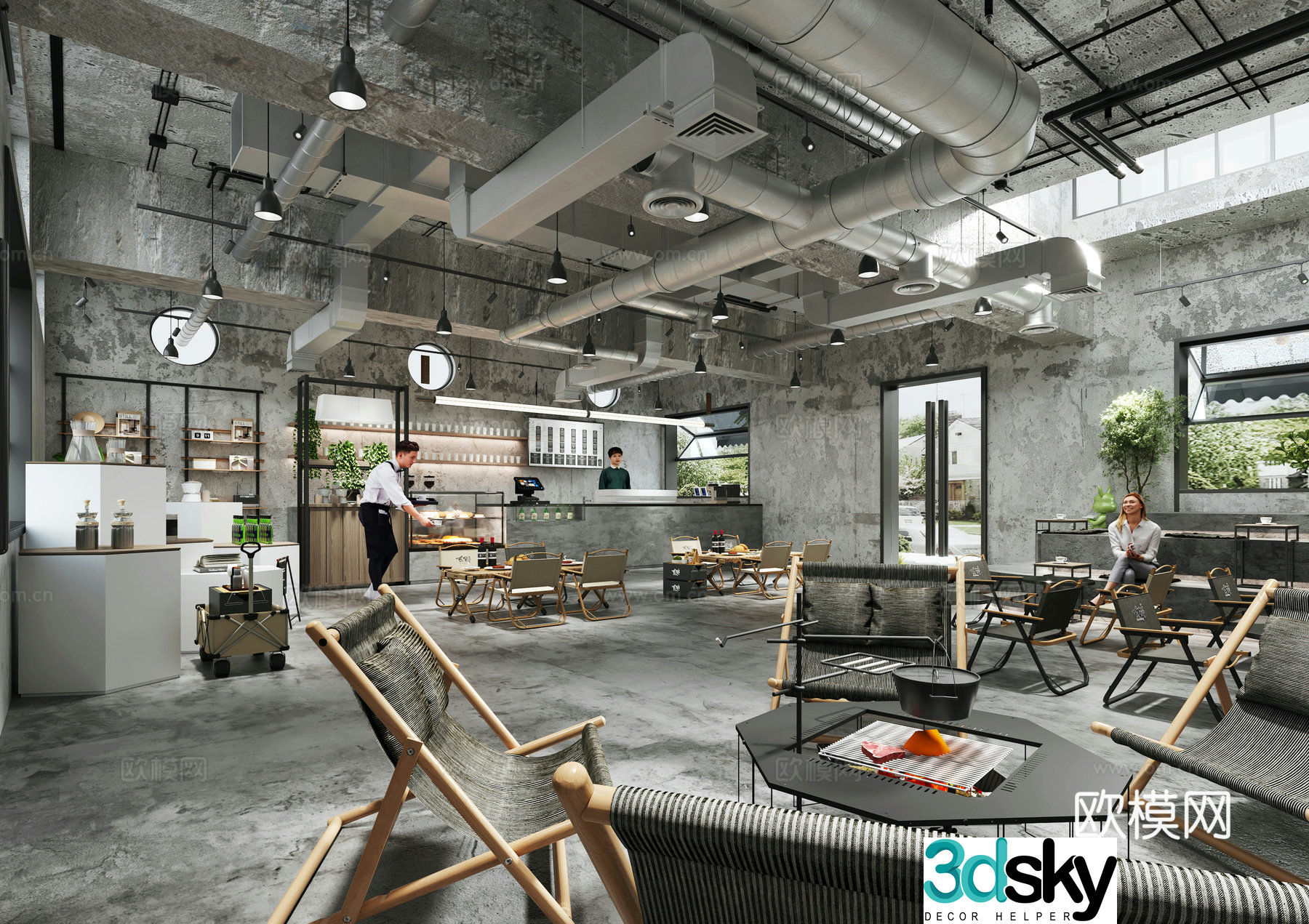 Modern industrial style internet celebrity coffee shop 3D model