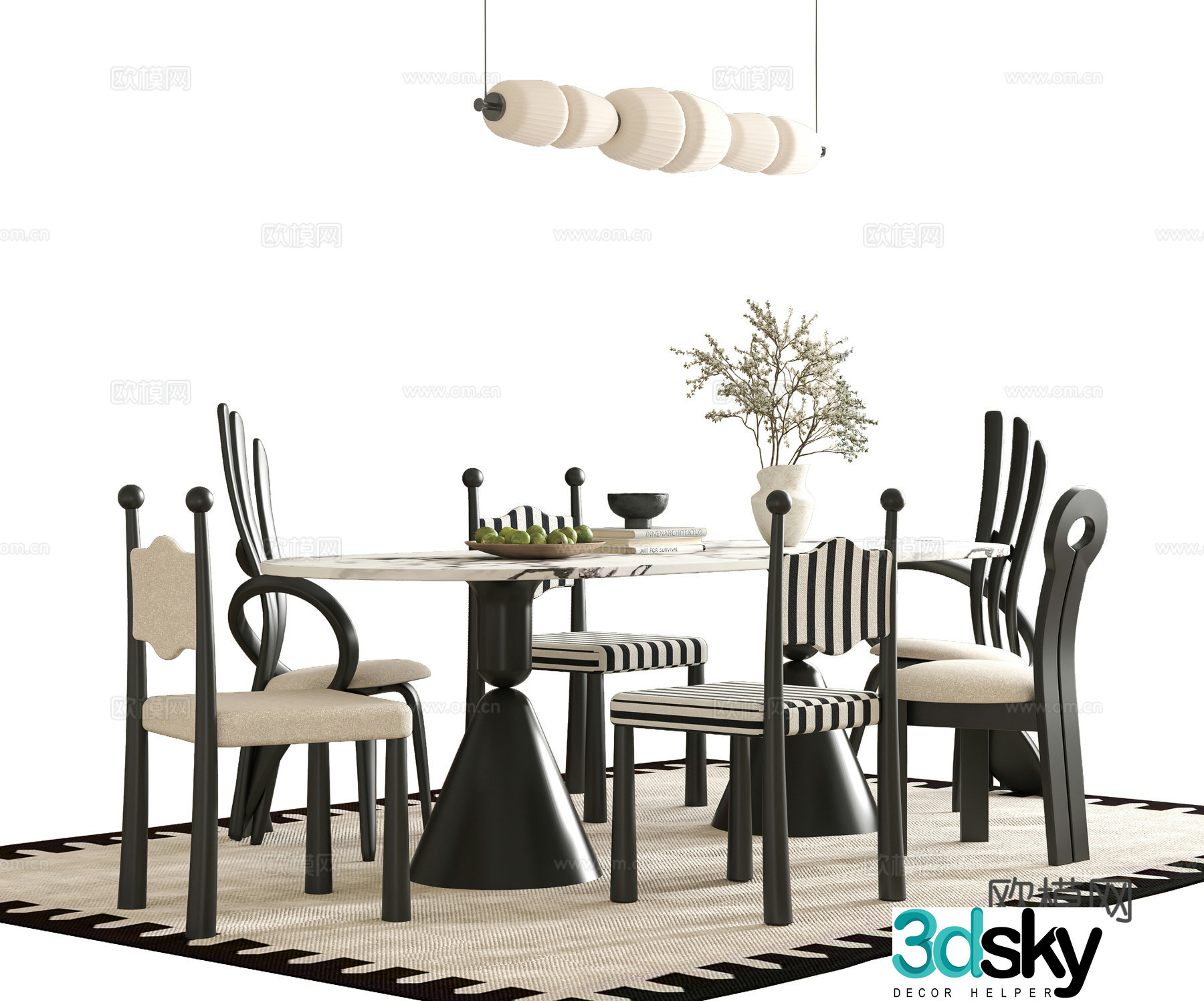 French dining table and chair 3d model