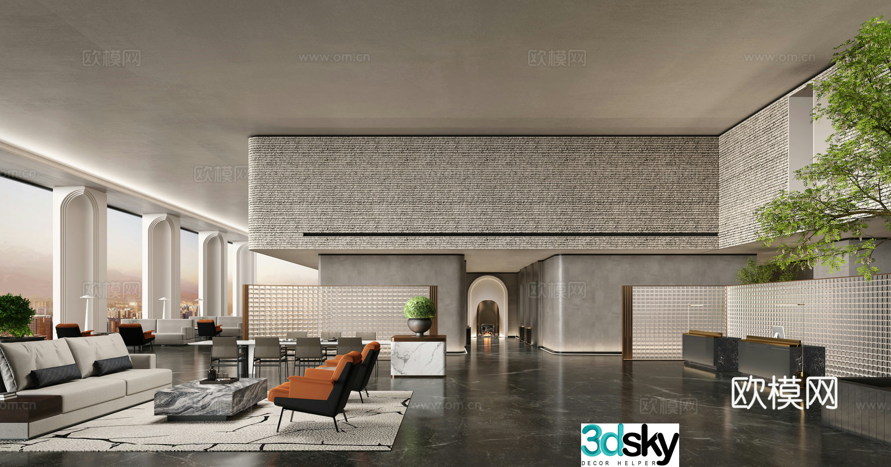 Modern club hall reception office Club lounge area Hotel negotiation area 3D model