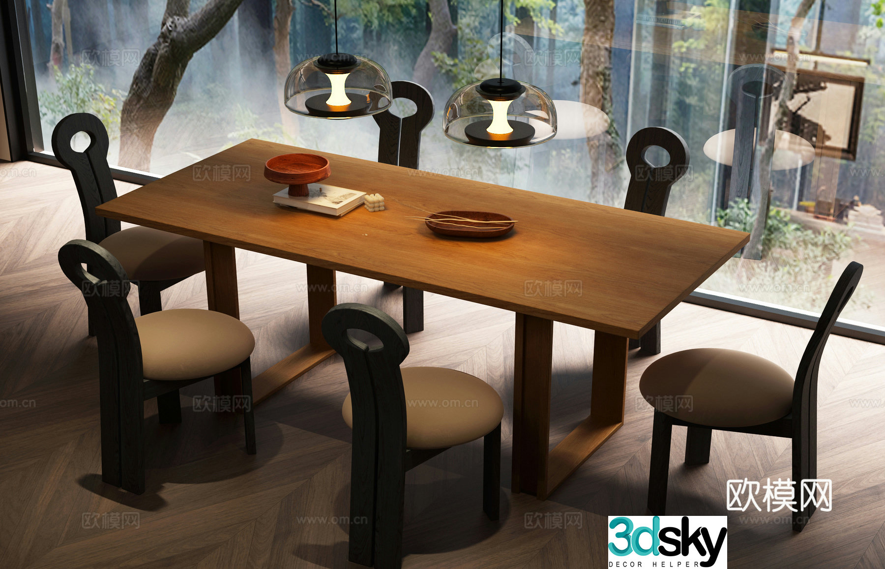 Modern dining table and chair Italian dining table and chair combination 3D model