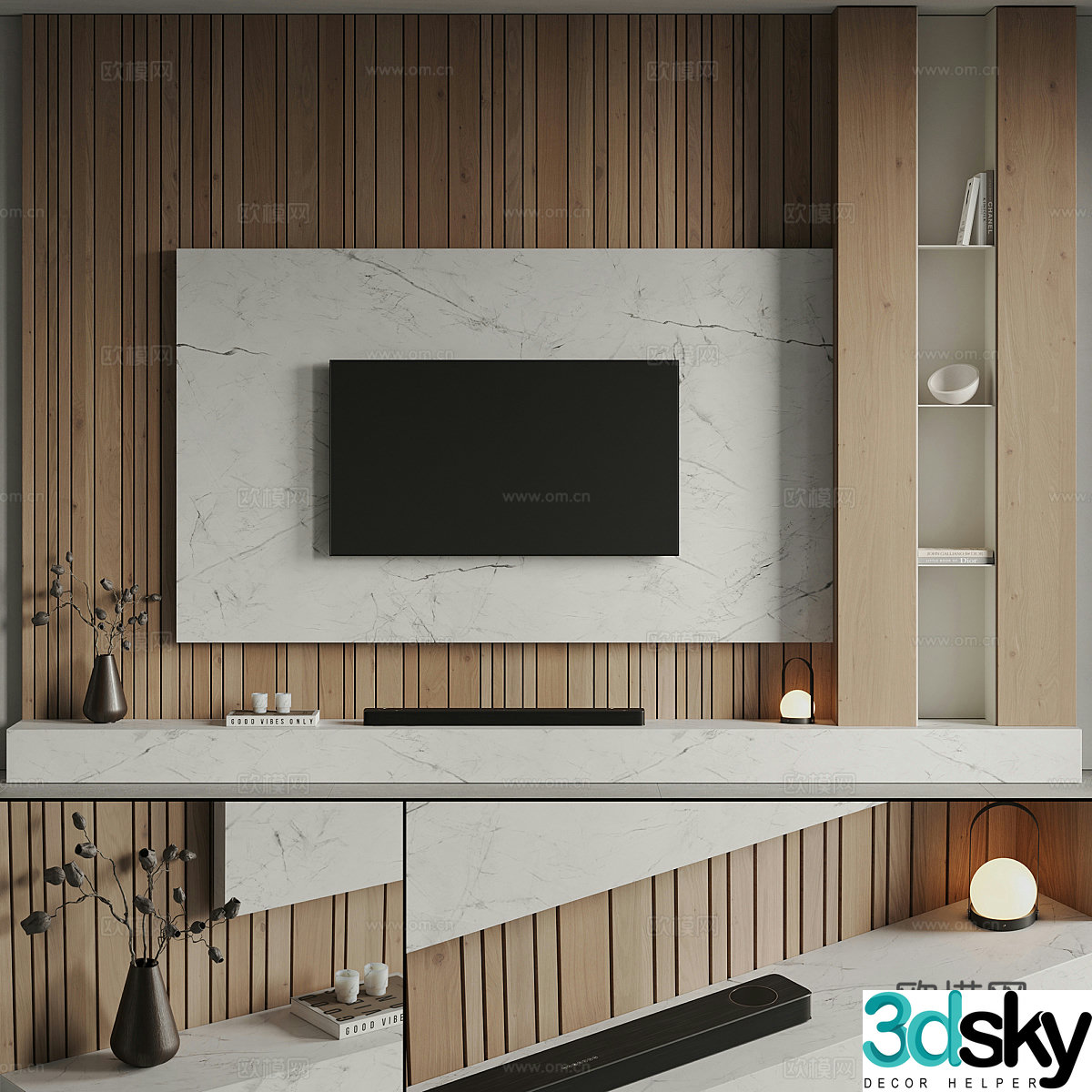 Modern Italian minimalist TV background wall 3d model