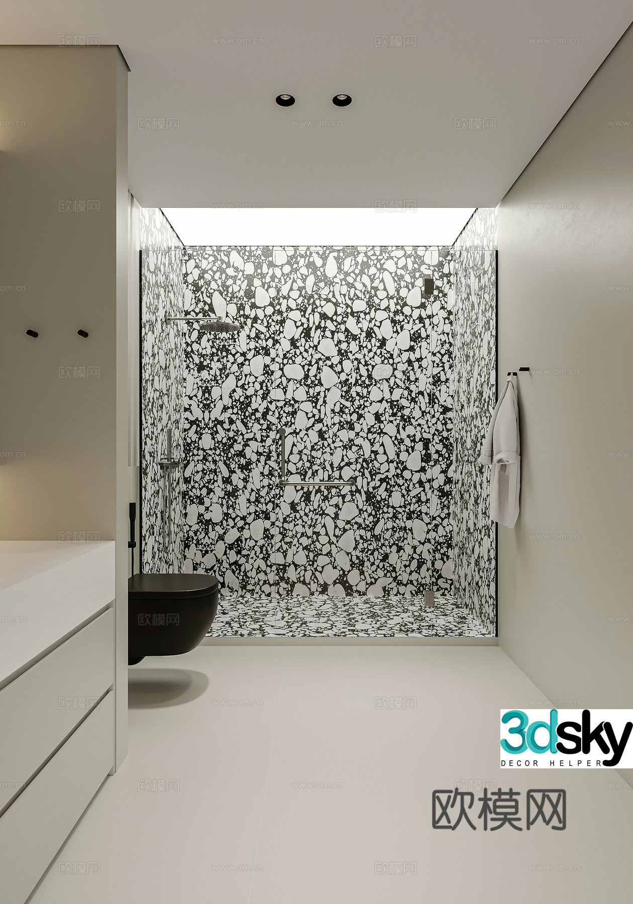 Modern Italian bathroom Bulgari bathroom Wall-mounted toilet Dry and wet bathroom 3D model