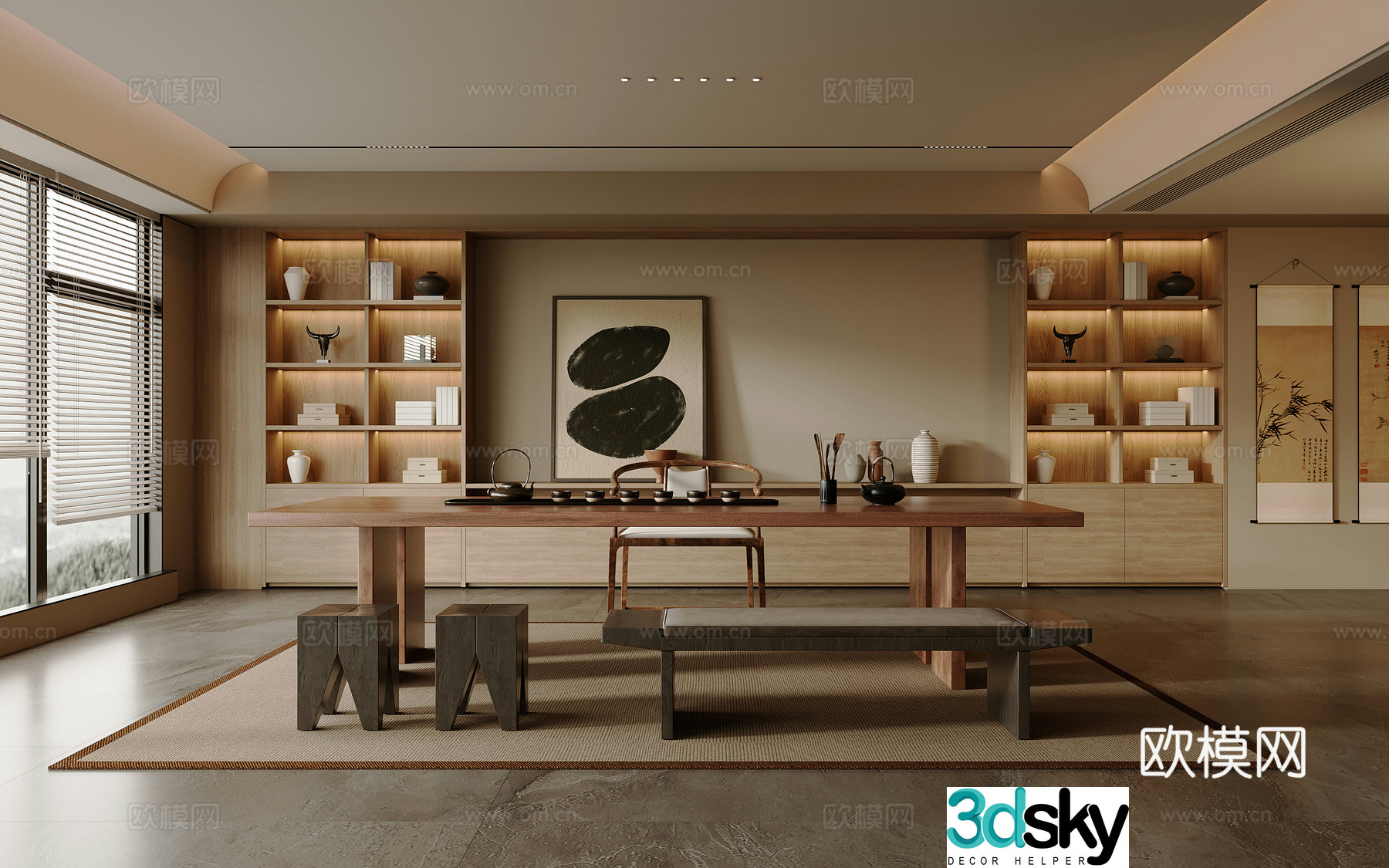Solid wood tea table and chair combination large table and tea table tea set supplies decorative tea cabinet solid wood single chair 3D model
