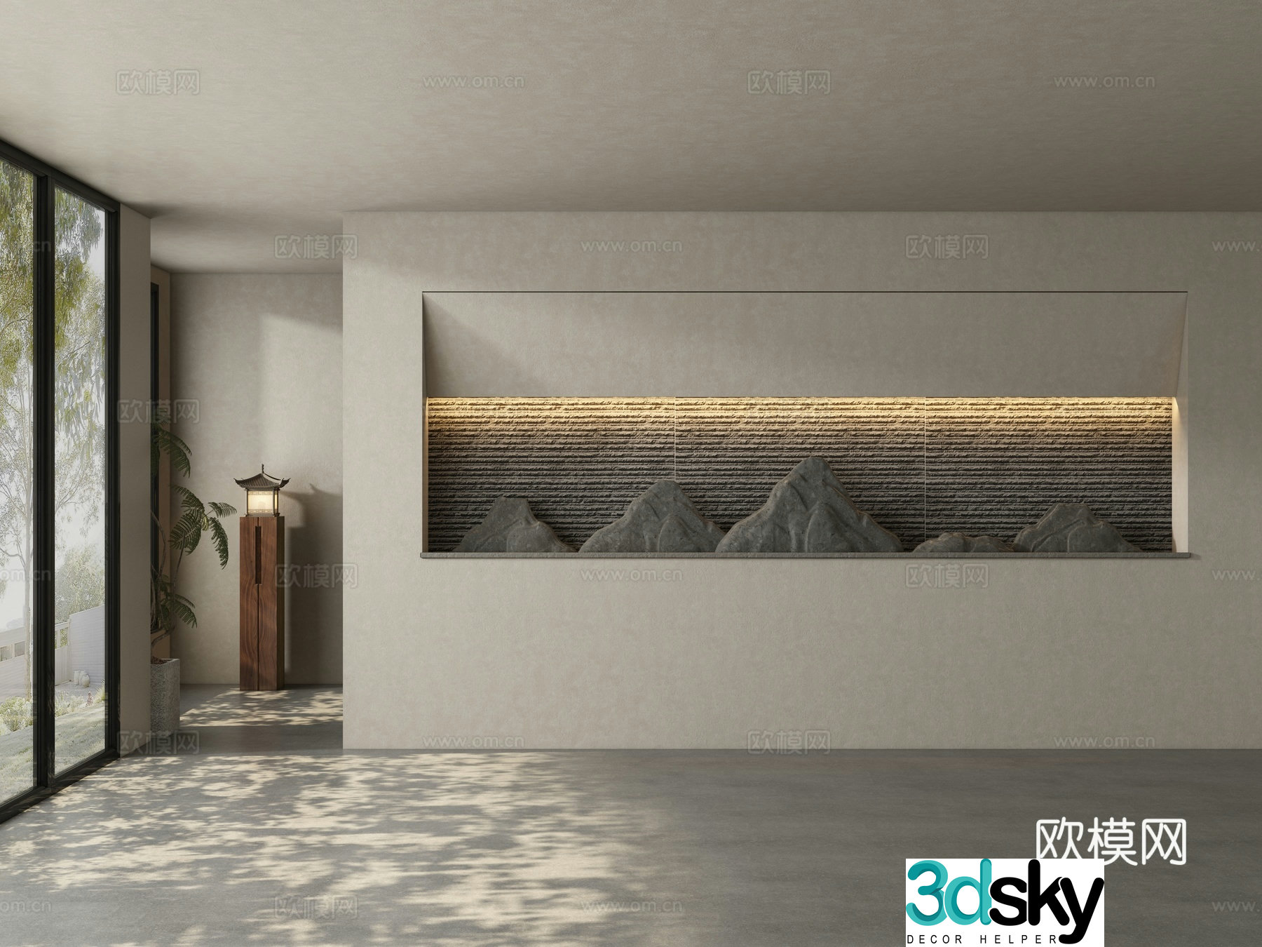 Modern tea room background wall 3d model