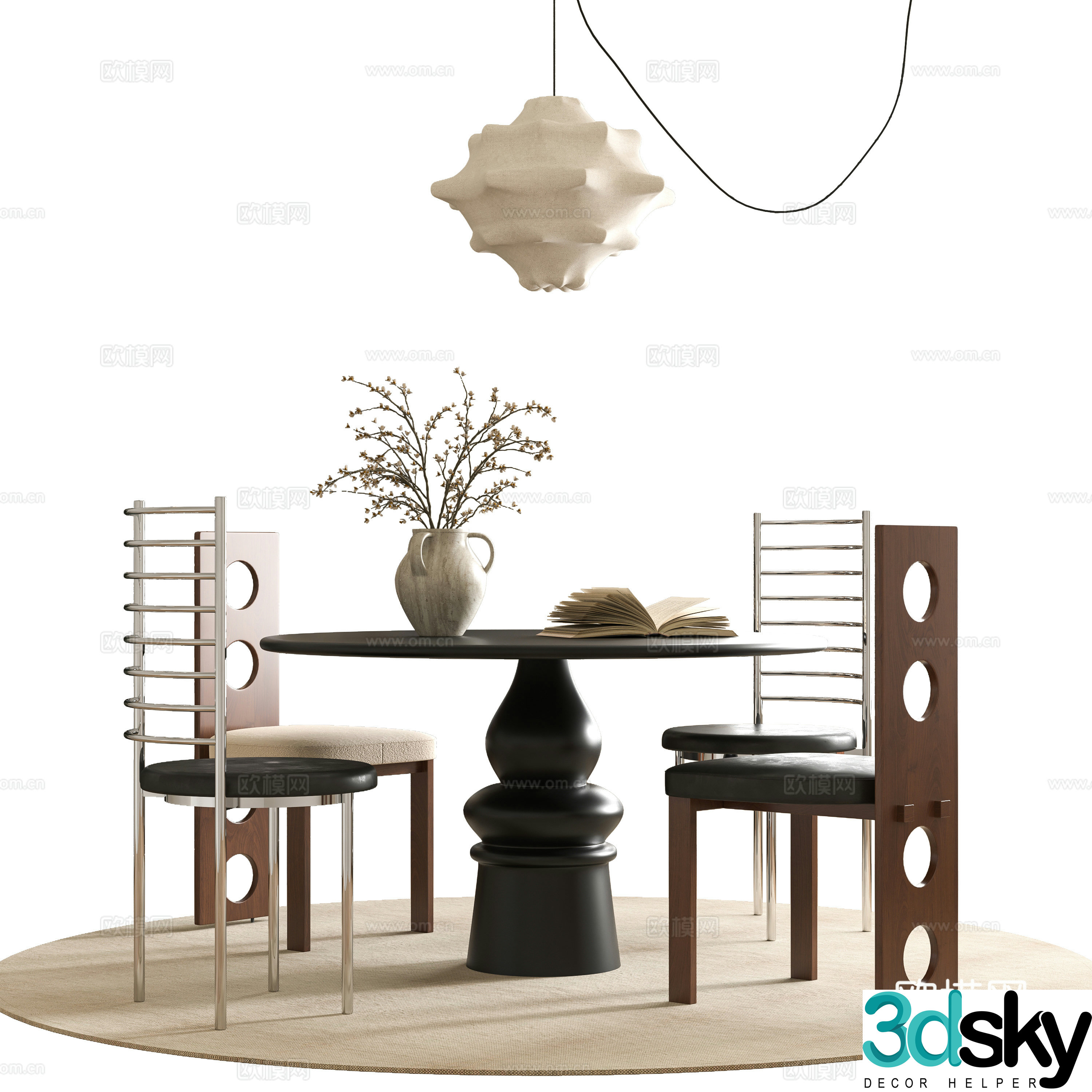 Modern dining table and chair 3d model